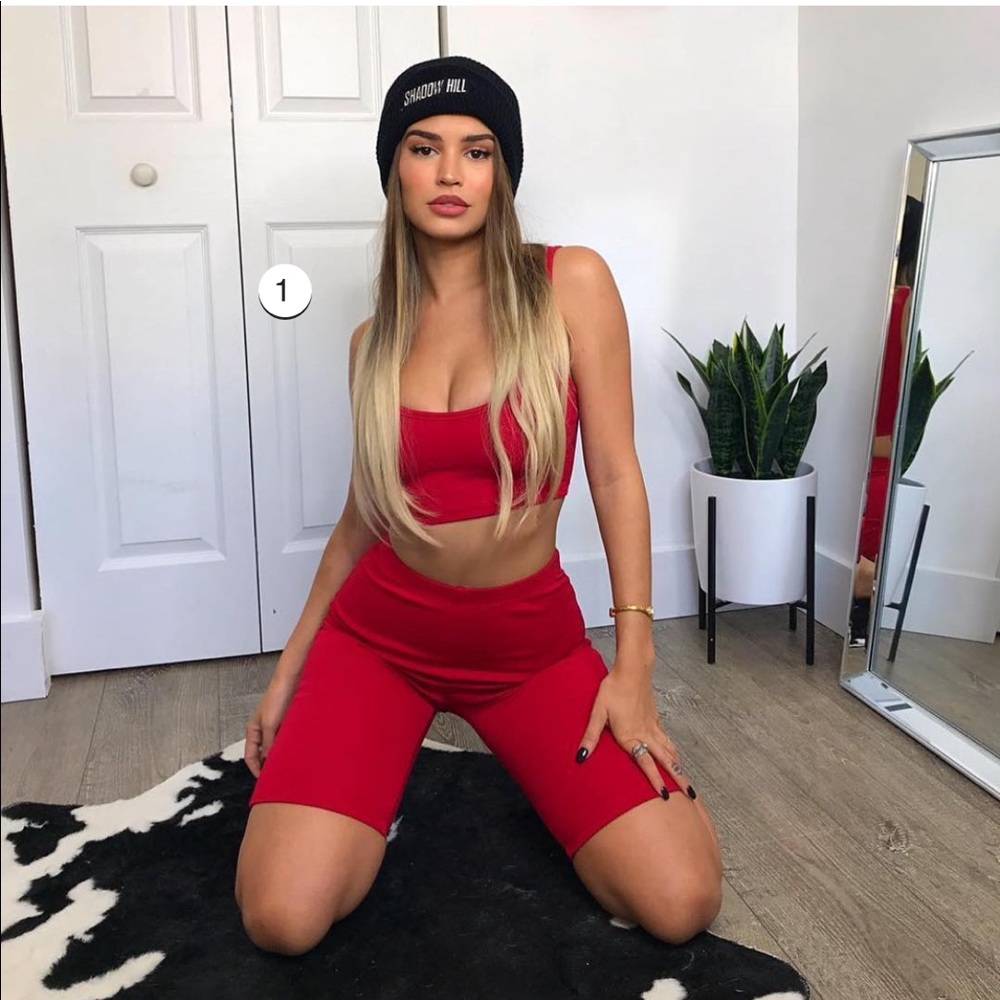 CUTE RED BIKER CROP TOP AND SHORT SET